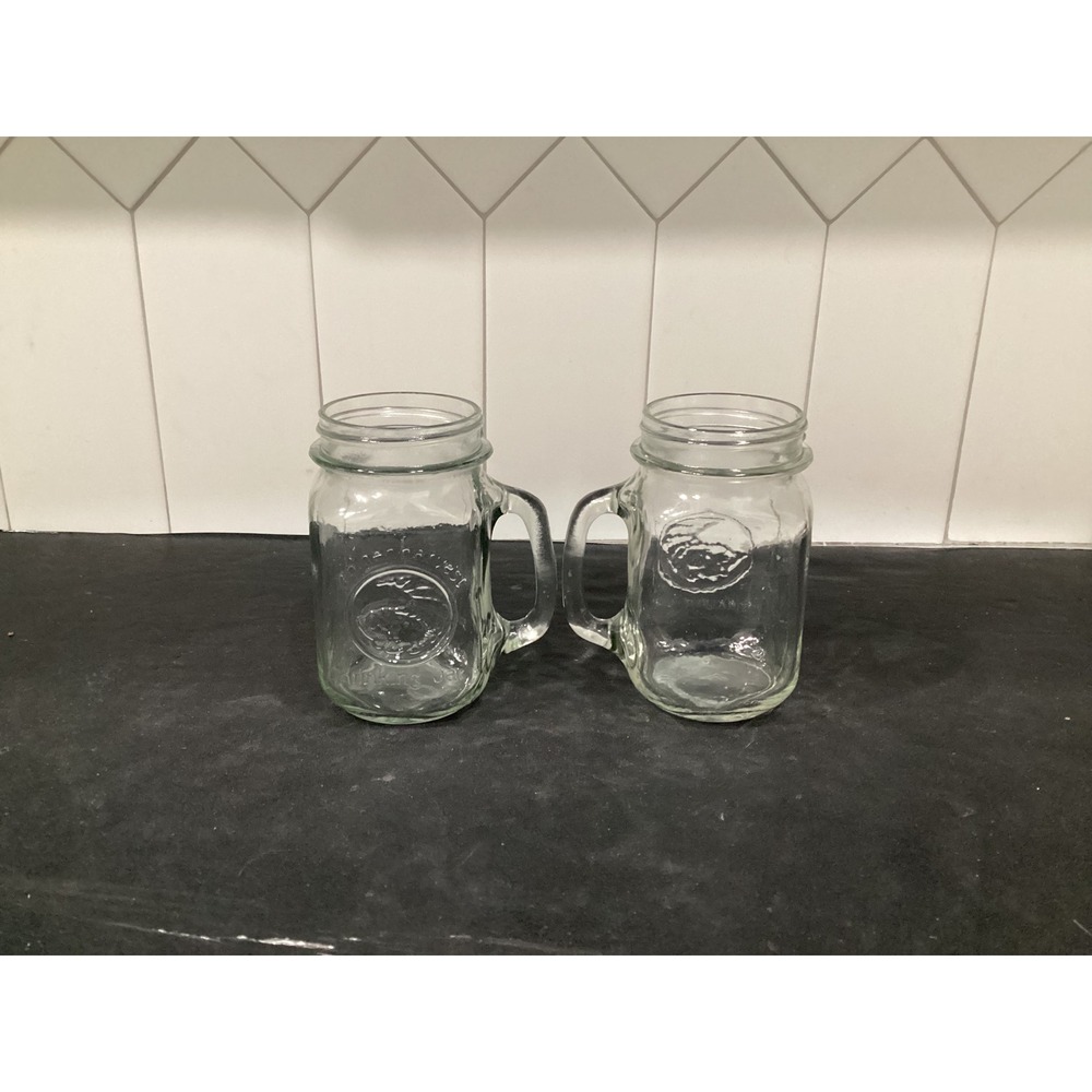 Golden Harvest Mason Drinking Jars, Set of 2 Vintage Clear Glass Drinkware